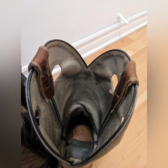 VintageBouletWesternTwoToneRealLeatherCowboyRubberBootsBlackMen75 - Picture 7 of 13